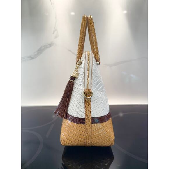 NEW Brahmin Sydney Satchel Coconut Kedima Croc-Embossed Leather Top Handles NWT - Picture 6 of 14